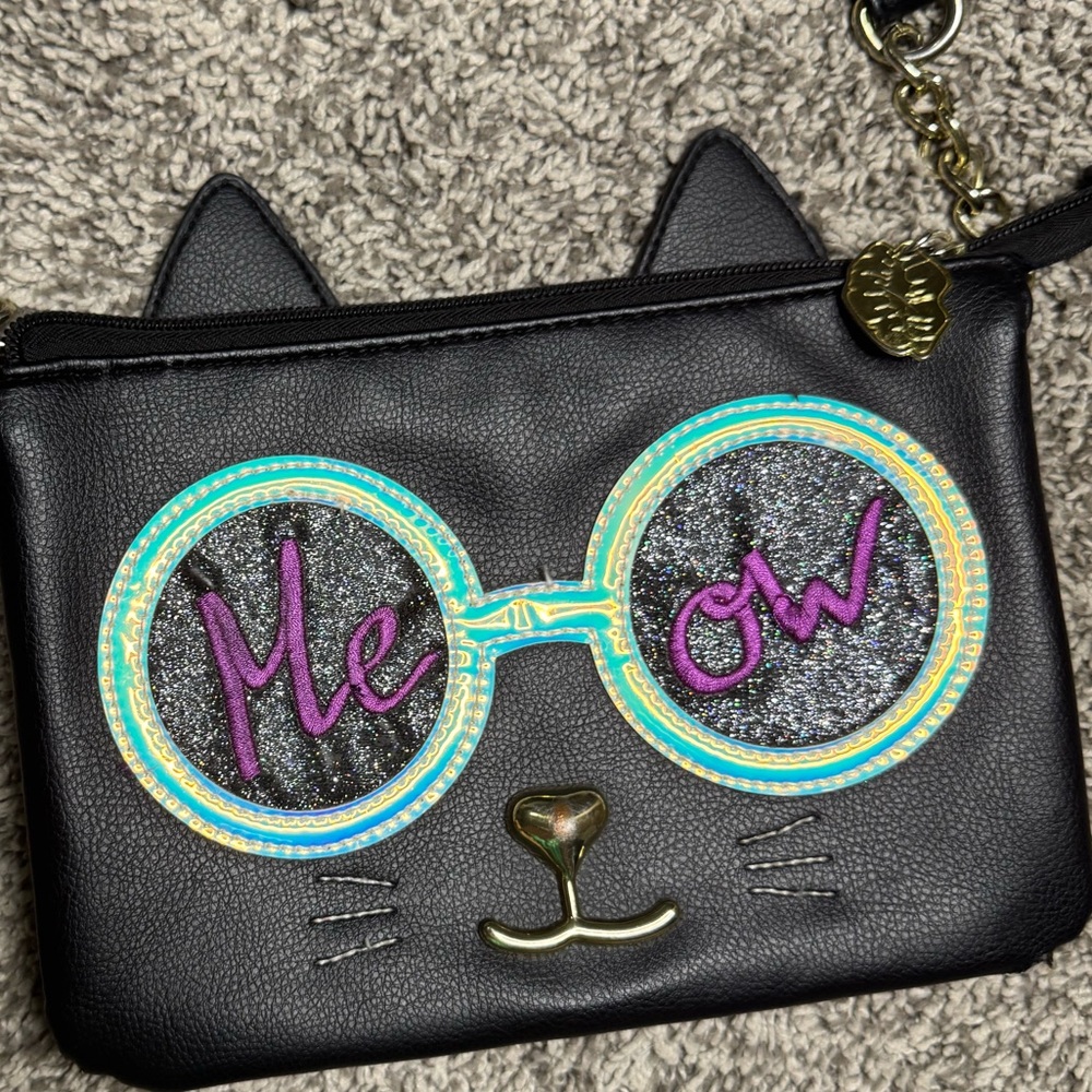 Rare Luv Betsey Johnson, Black Cat Crossbody Purse.